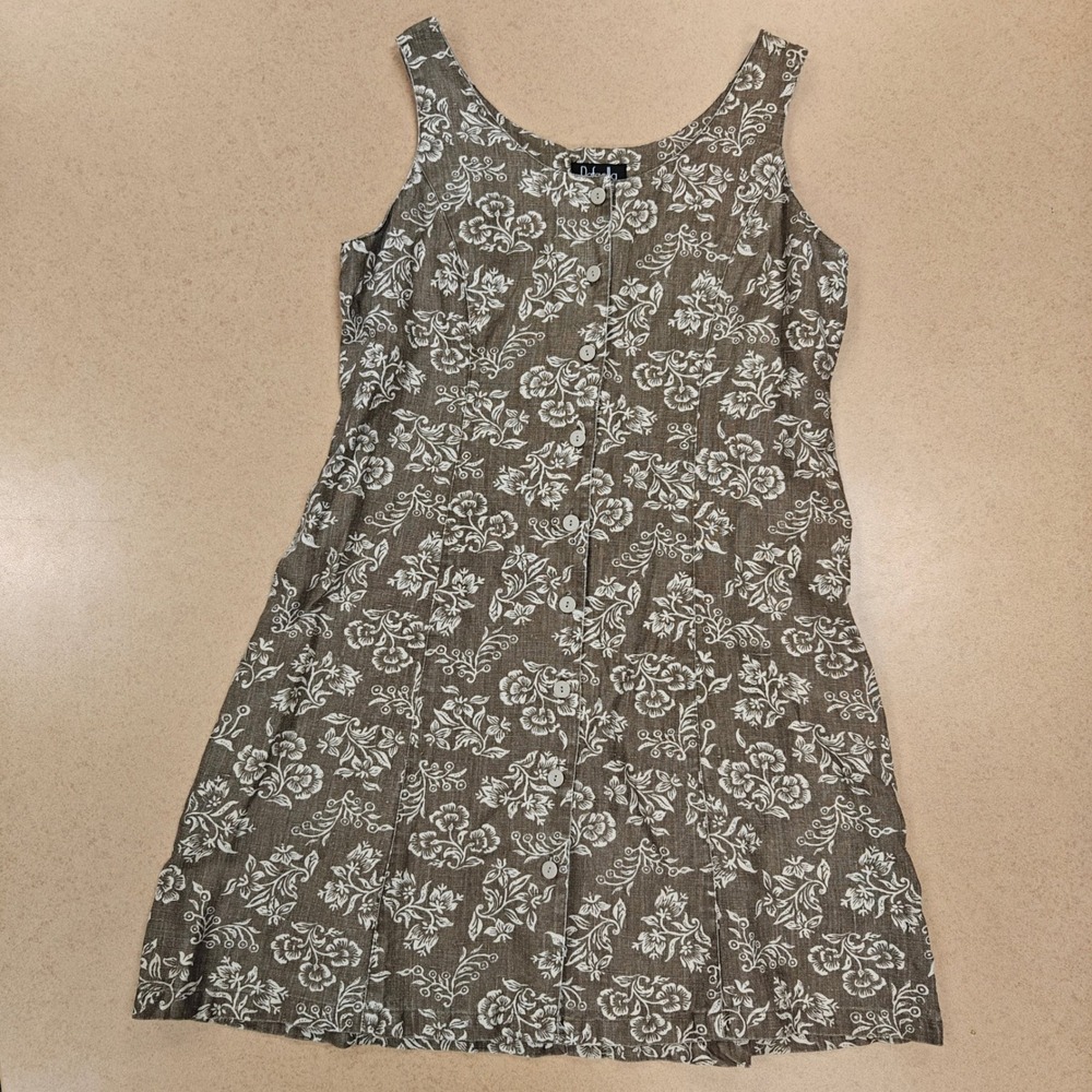 VTG Rafella Linen Dress Tie Back Women's 14 Cottagecore Scoop Neck NWT Deadstock